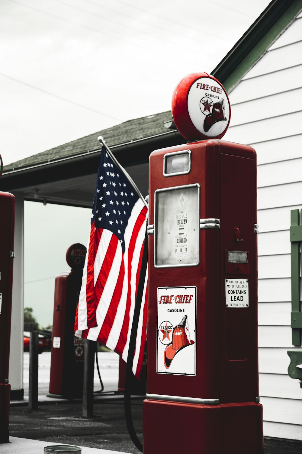 US flag near gas station