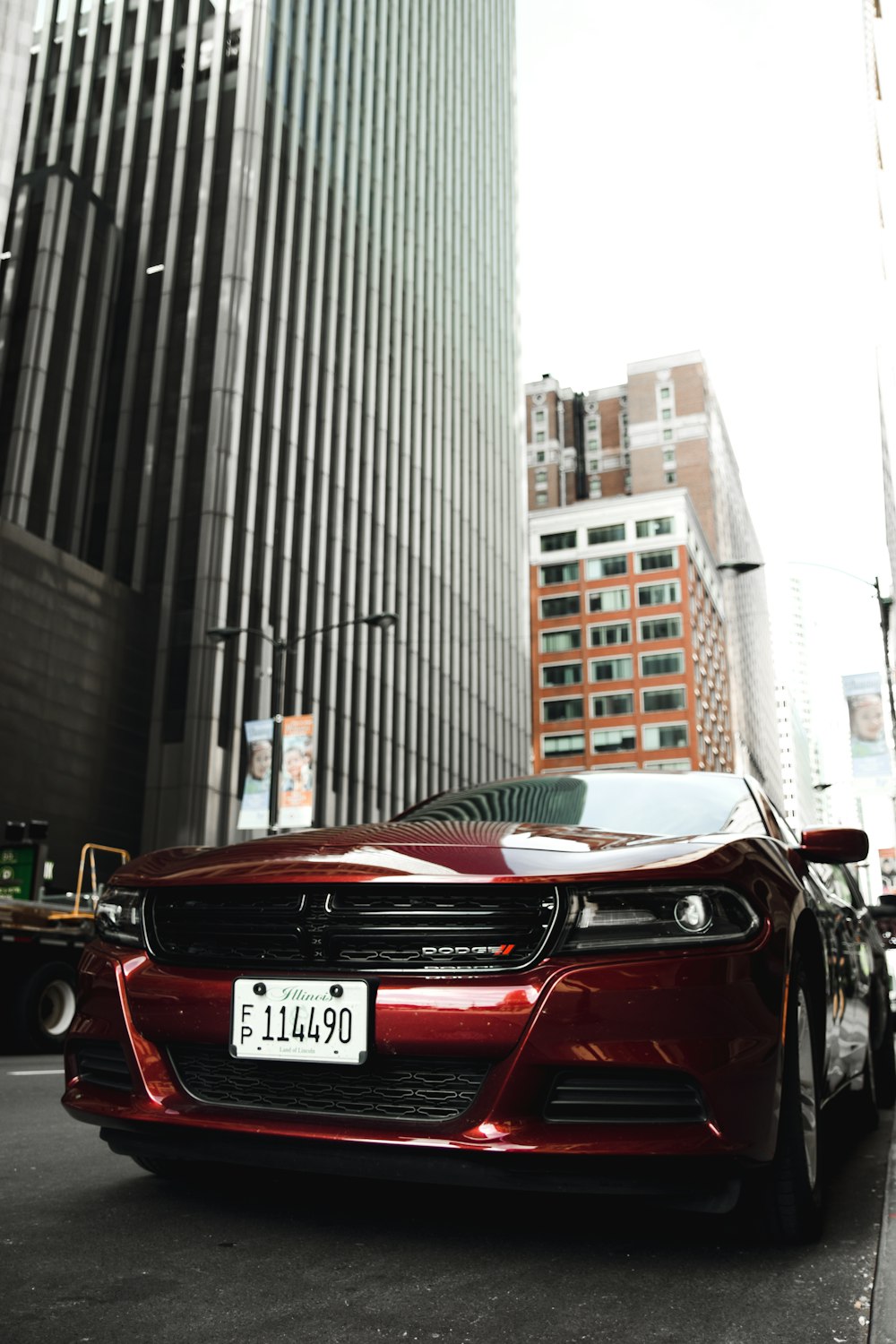 red Dodge car in city