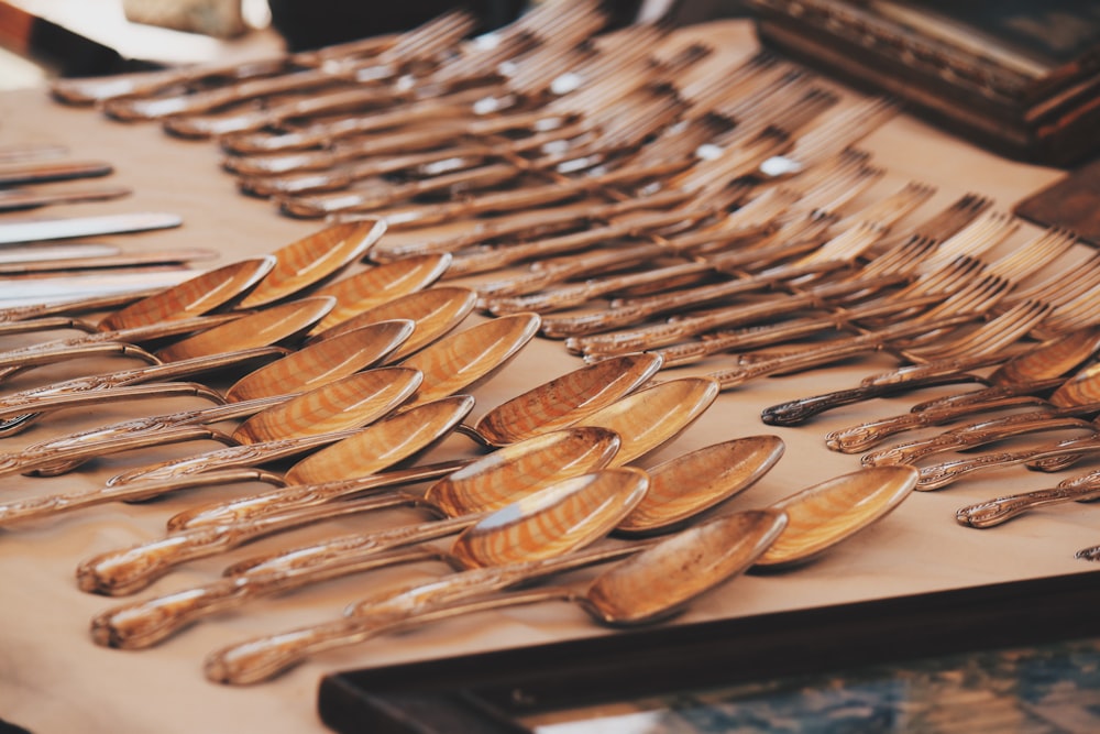 brown wood spoon lot