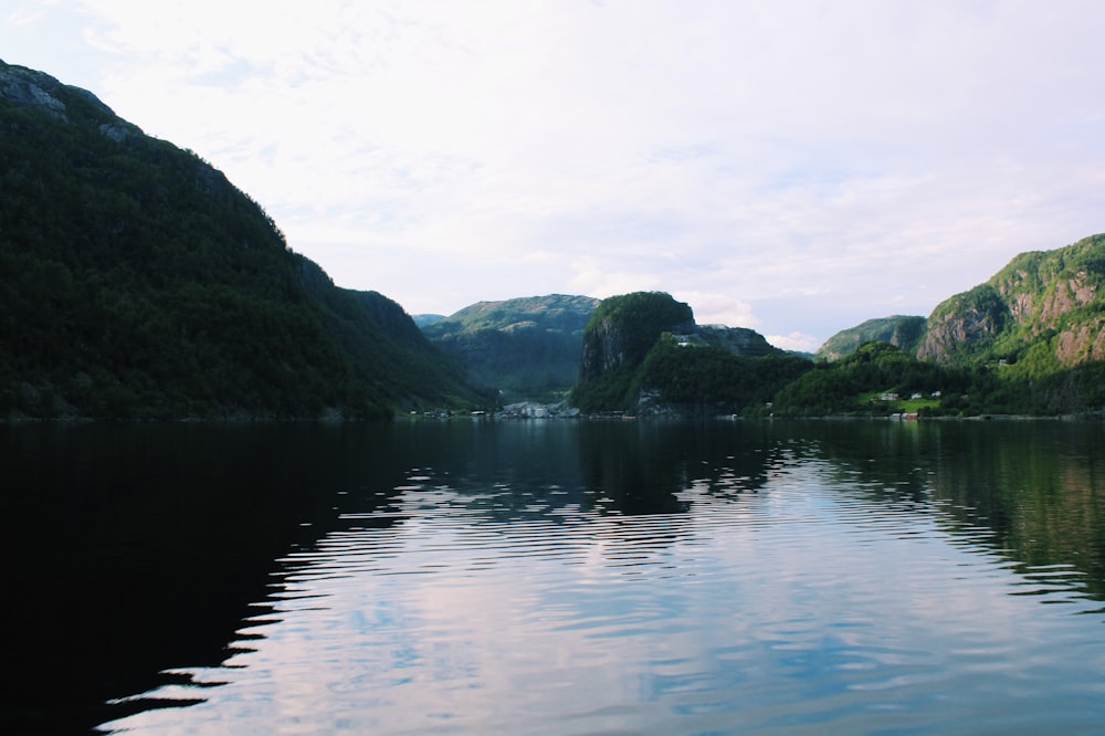 a large body of water surrounded by mountains