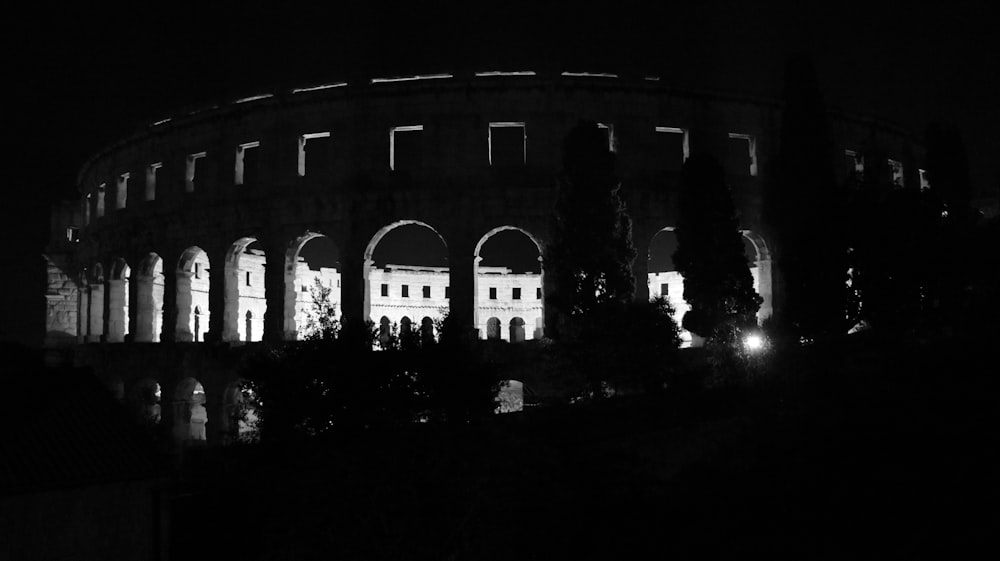 fotografia in scala di grigi dell'arena