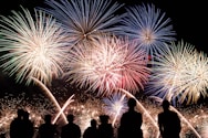 yellow, red and blue fireworks