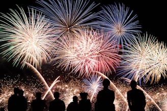 yellow, red and blue fireworks