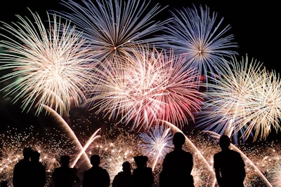 yellow, red and blue fireworks