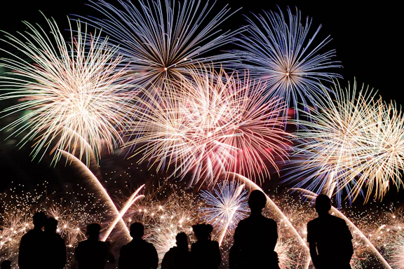 yellow, red and blue fireworks