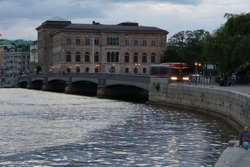 bus crossing concrete bridge