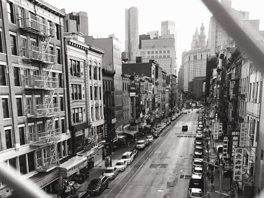 grayscale photography of buildings during daytime in Chinatown United States