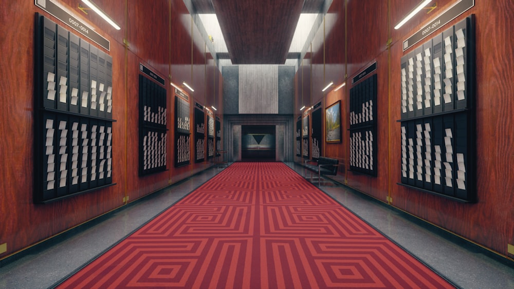 廊下に赤と黒の絨毯