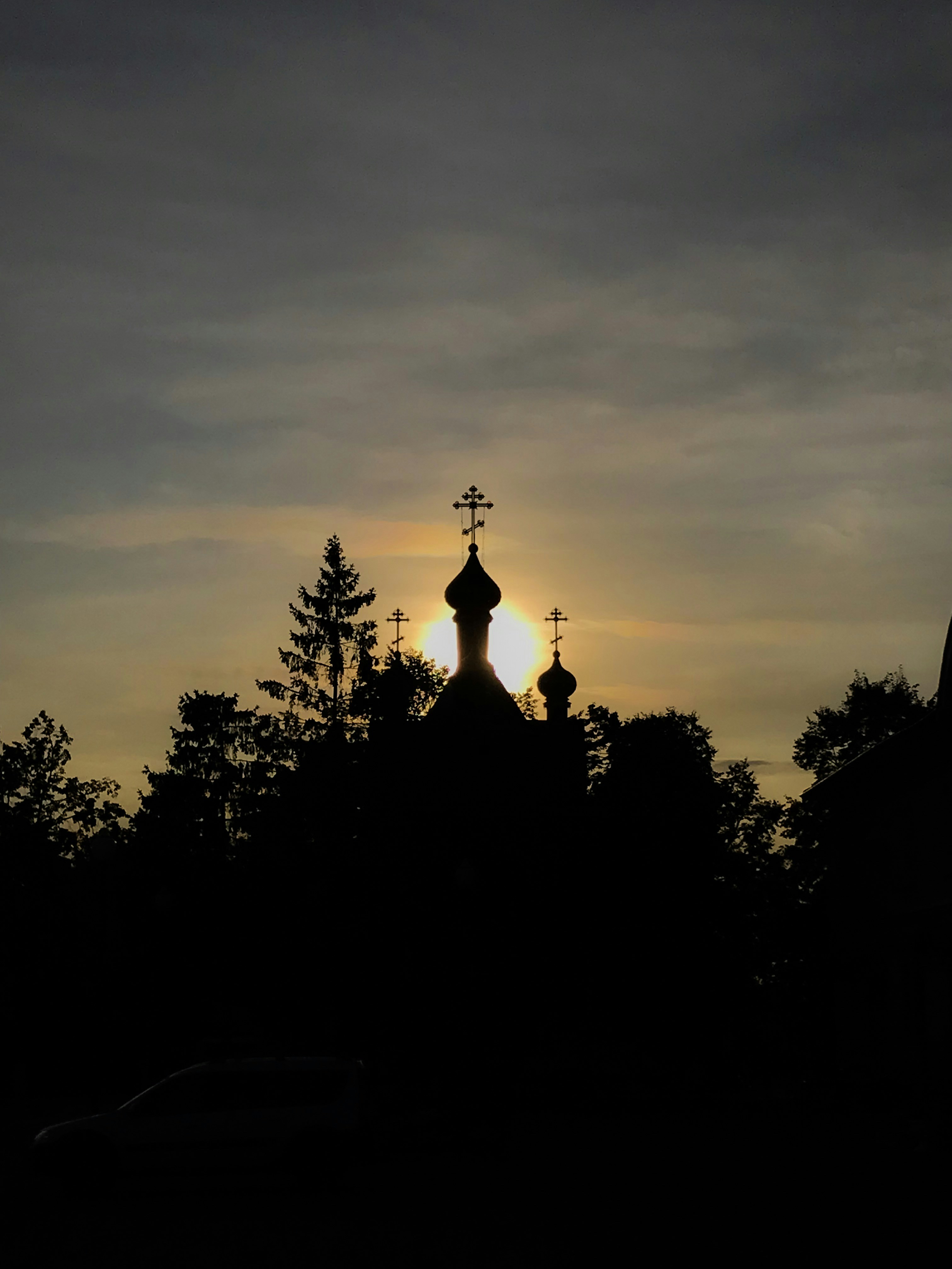 silhouette of building and trees