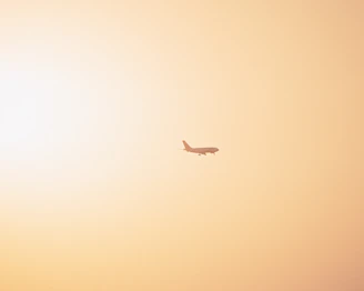 A small aircraft soaring gracefully above a golden sunrise, with the runway fading into the distance below.