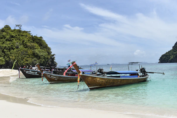 Traditional Martinique boats anchored near the white sand banks.