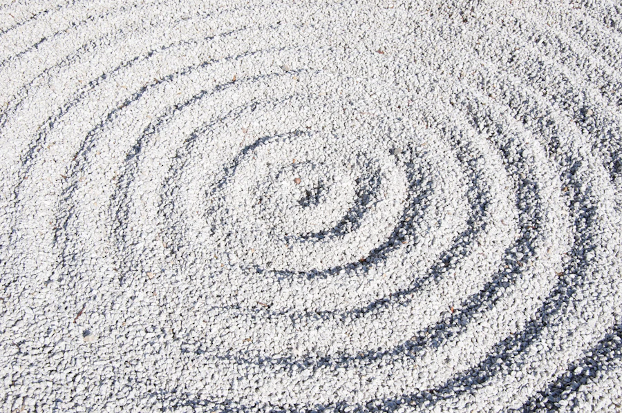 Concentric circles raked in pale sand