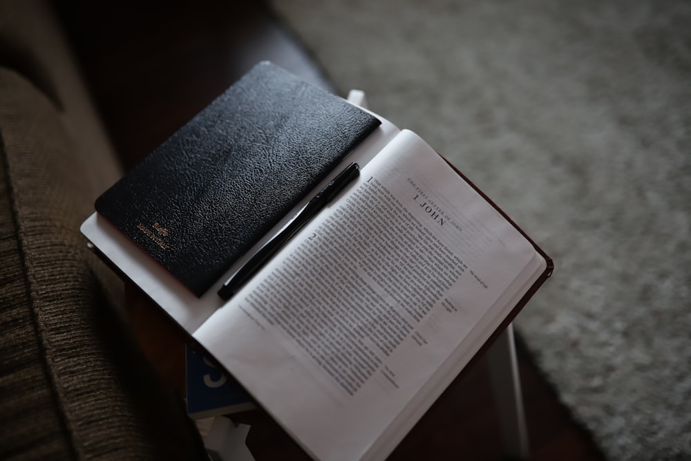 white and black labeled book