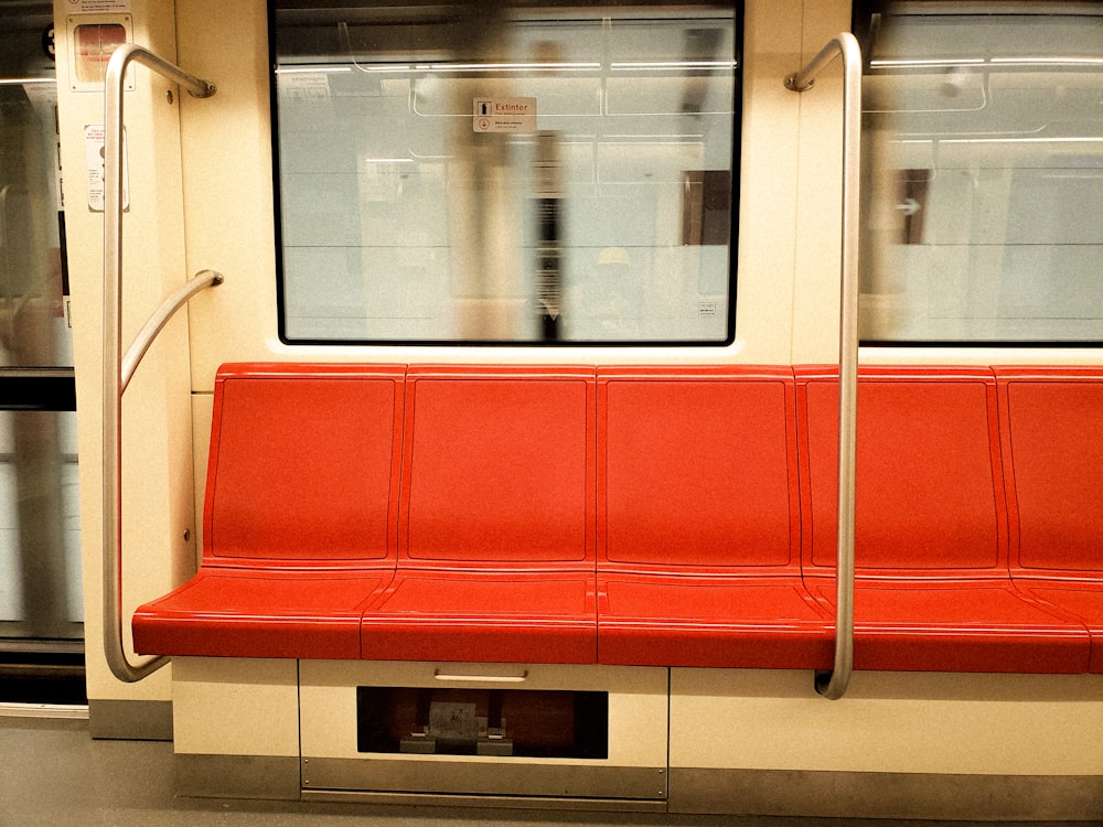 red leather train bench