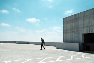 person walking on rooftop