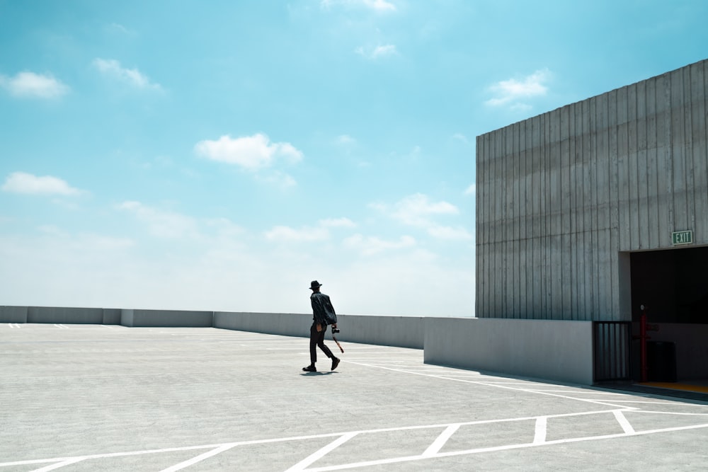 person walking on rooftop