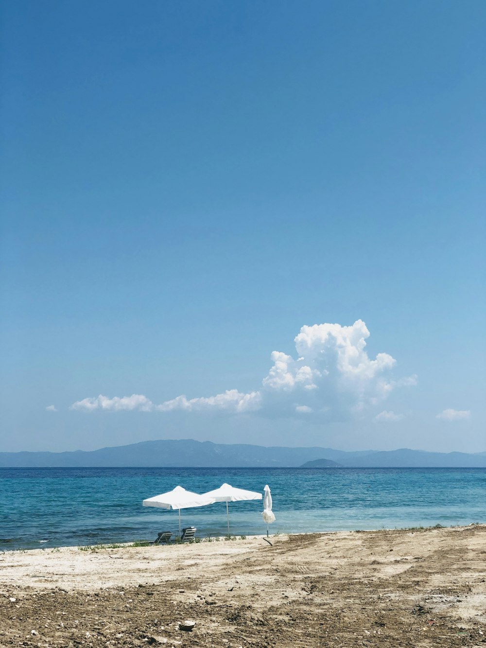 white parasol on seashore