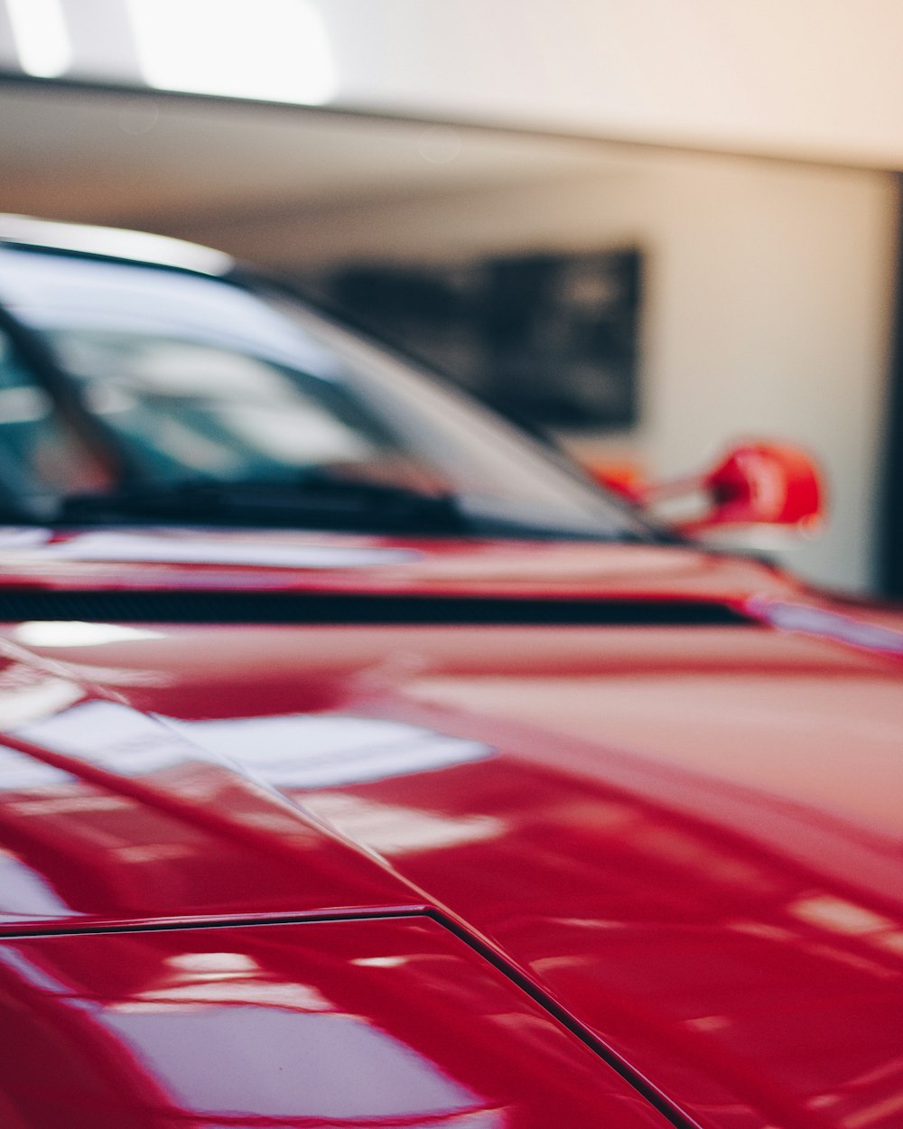 red car in macro photography