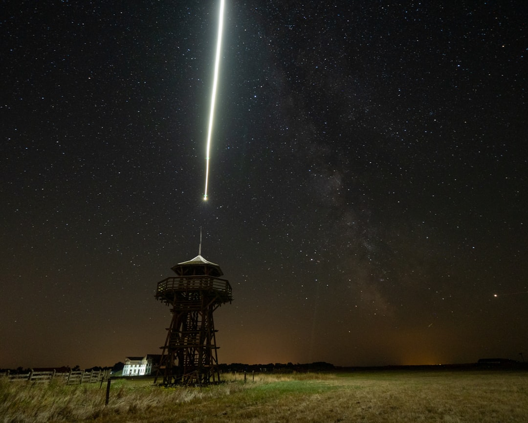 straight light from tower during night