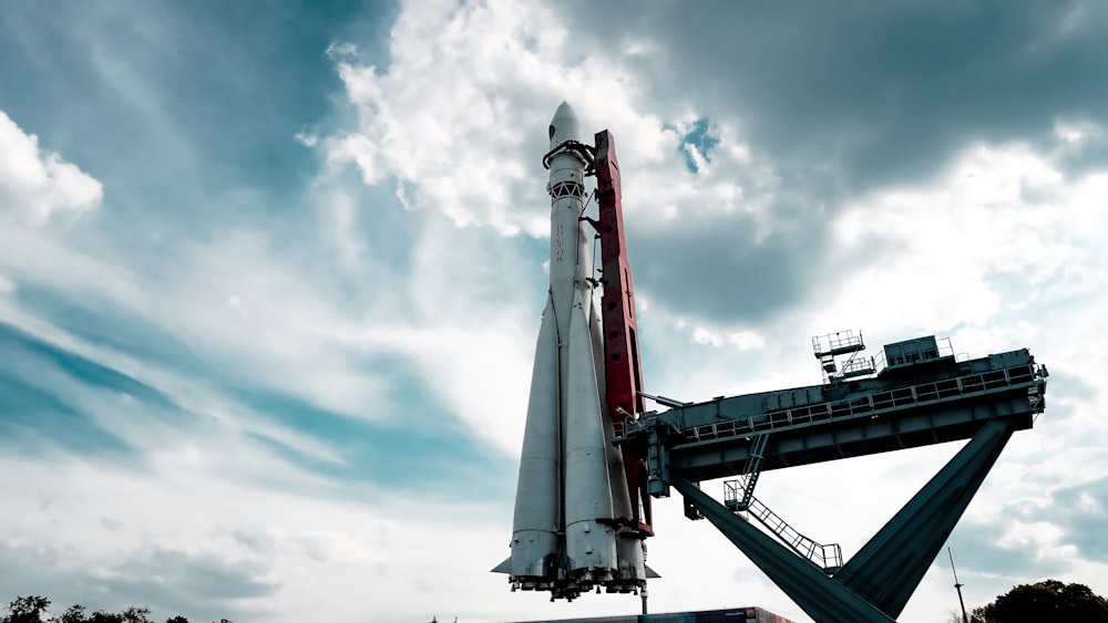 rocket under heavy clouds