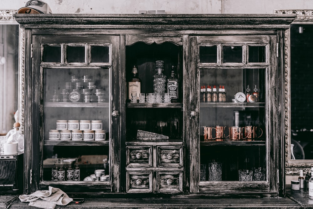 gray wooden cabinet