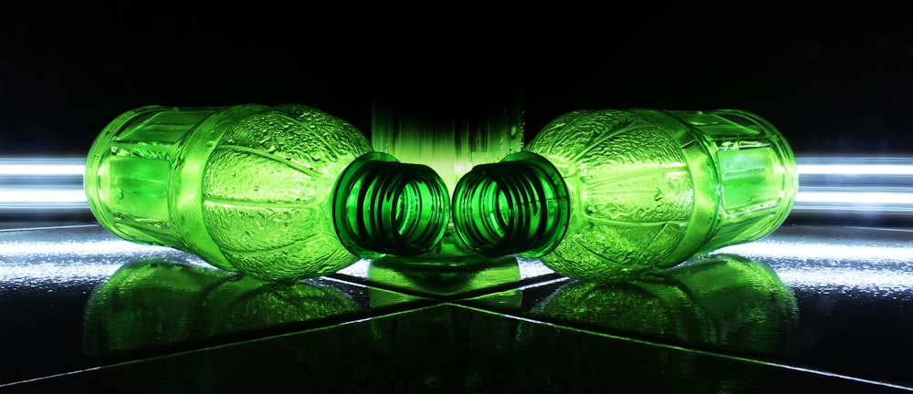 green plastic bottles