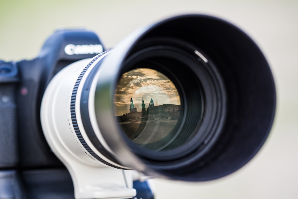 close-up of white camera lens