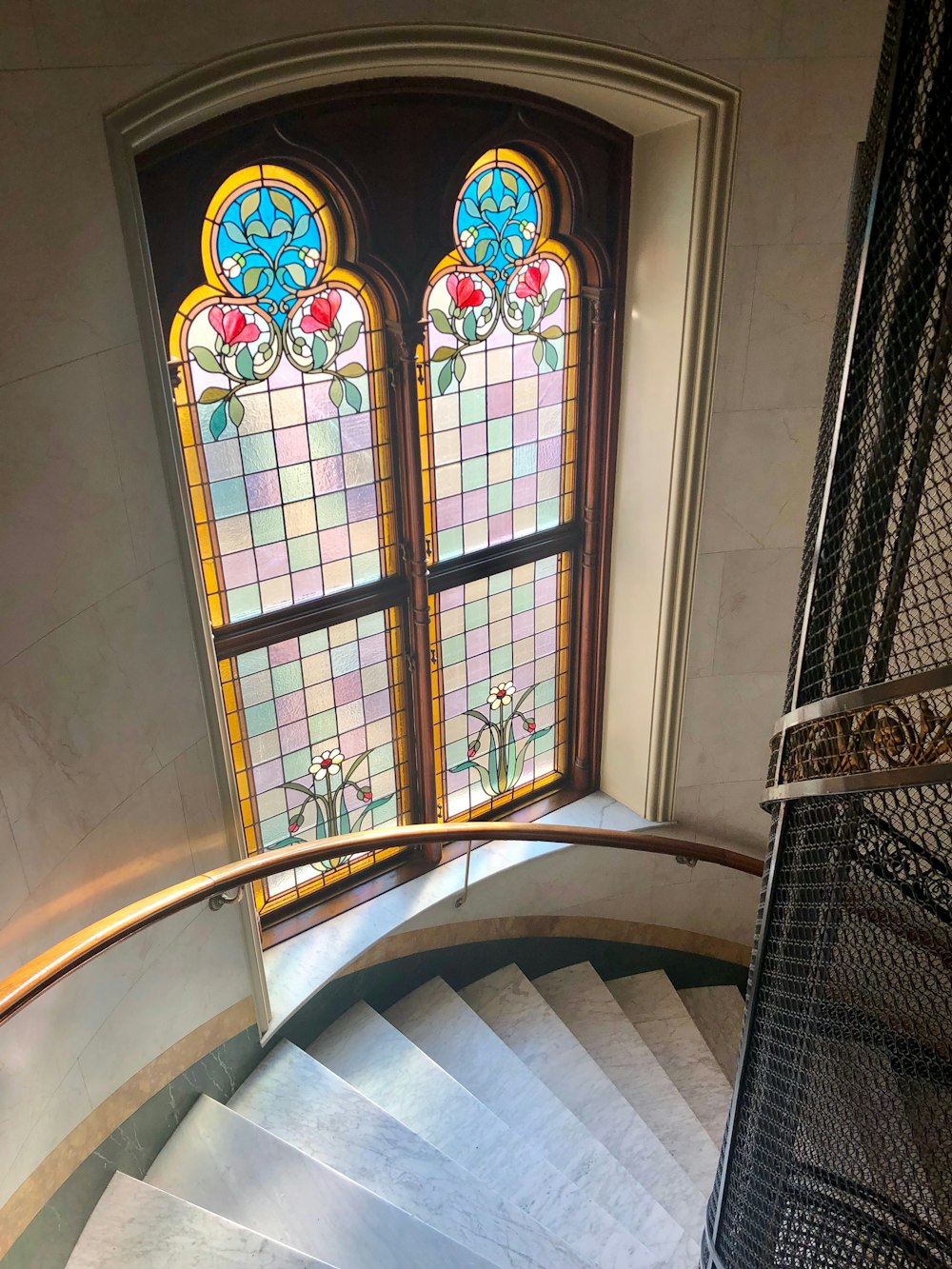 white spiral stair