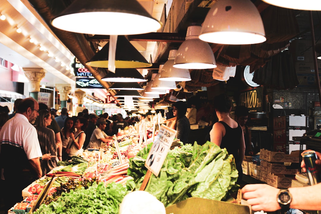 people inside vegetable and meat market