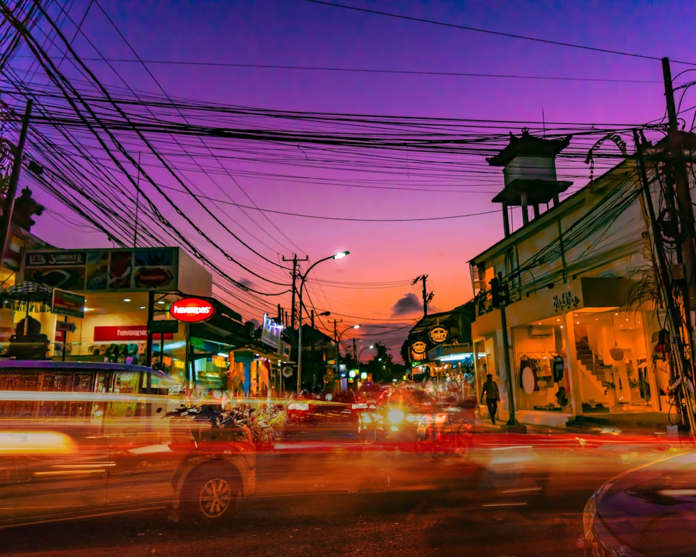 long-exposure photography light of vehicles on road