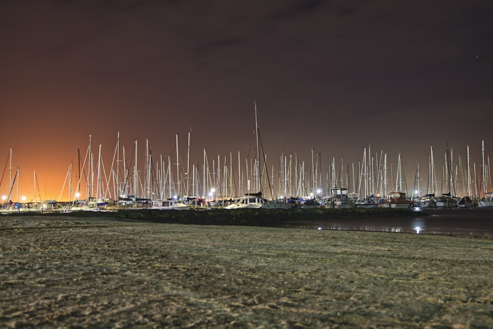 landscape photography of yachts by the sea during nighttime