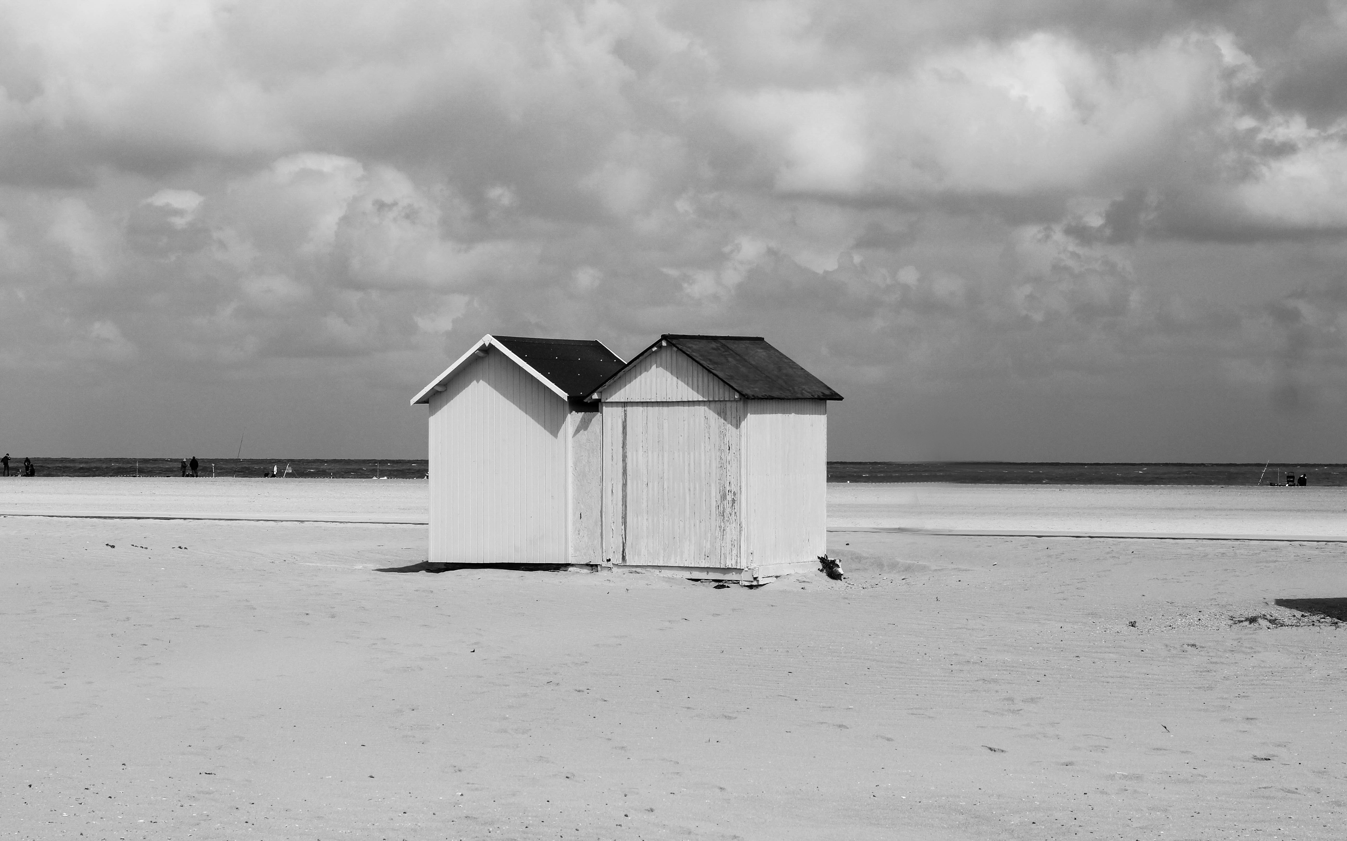 grayscale photo of wooden structure