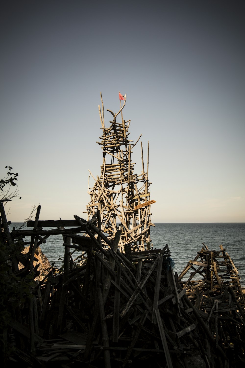 wood structure on seashore