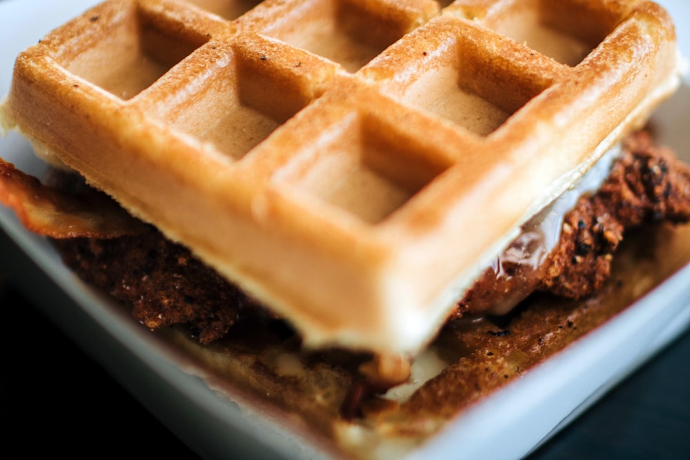 waffles on white plate