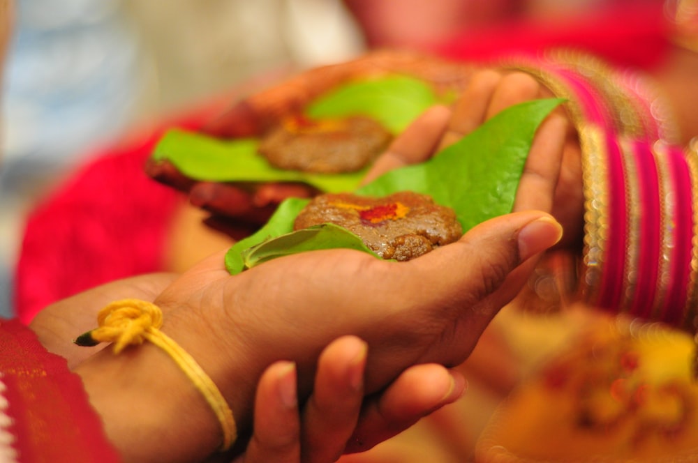 brown food on palm