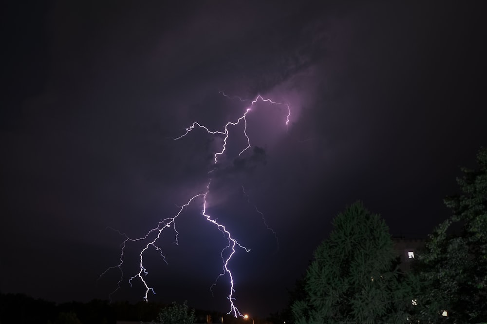 time-lapse photography of a lightning striking on land