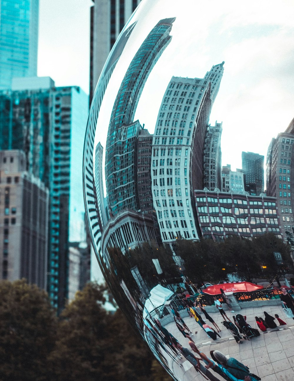 close-up photography of buildings reflection