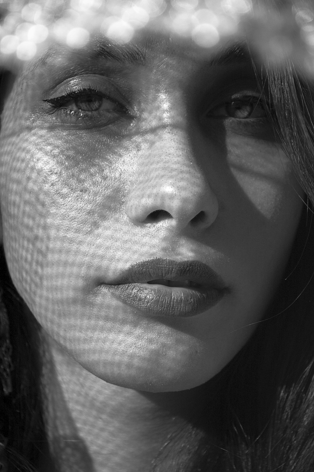 grayscale photography of woman's face