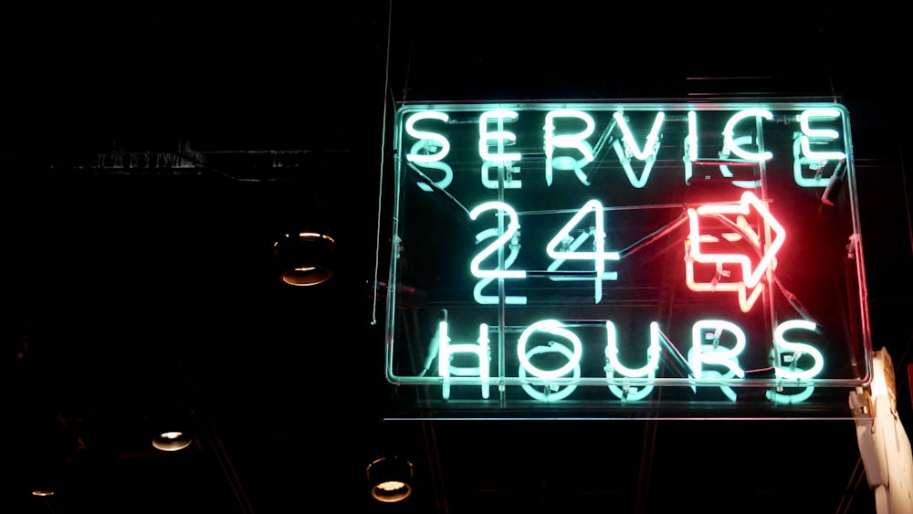 service 24 hours neon sigange