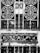 An ornate metal gate featuring circular and swirling patterns, with a weathered and rustic appearance. The intricate designs suggest traditional or cultural influences. The metal appears to be black and white due to an artistic, high-contrast black-and-white treatment.