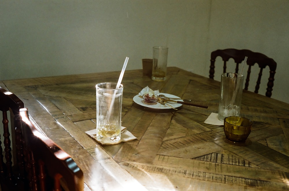 clear drinking glass on table