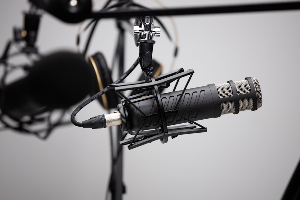 black and grey condenser microphone