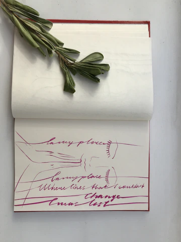 An open notebook filled with handwritten notes and sketches.