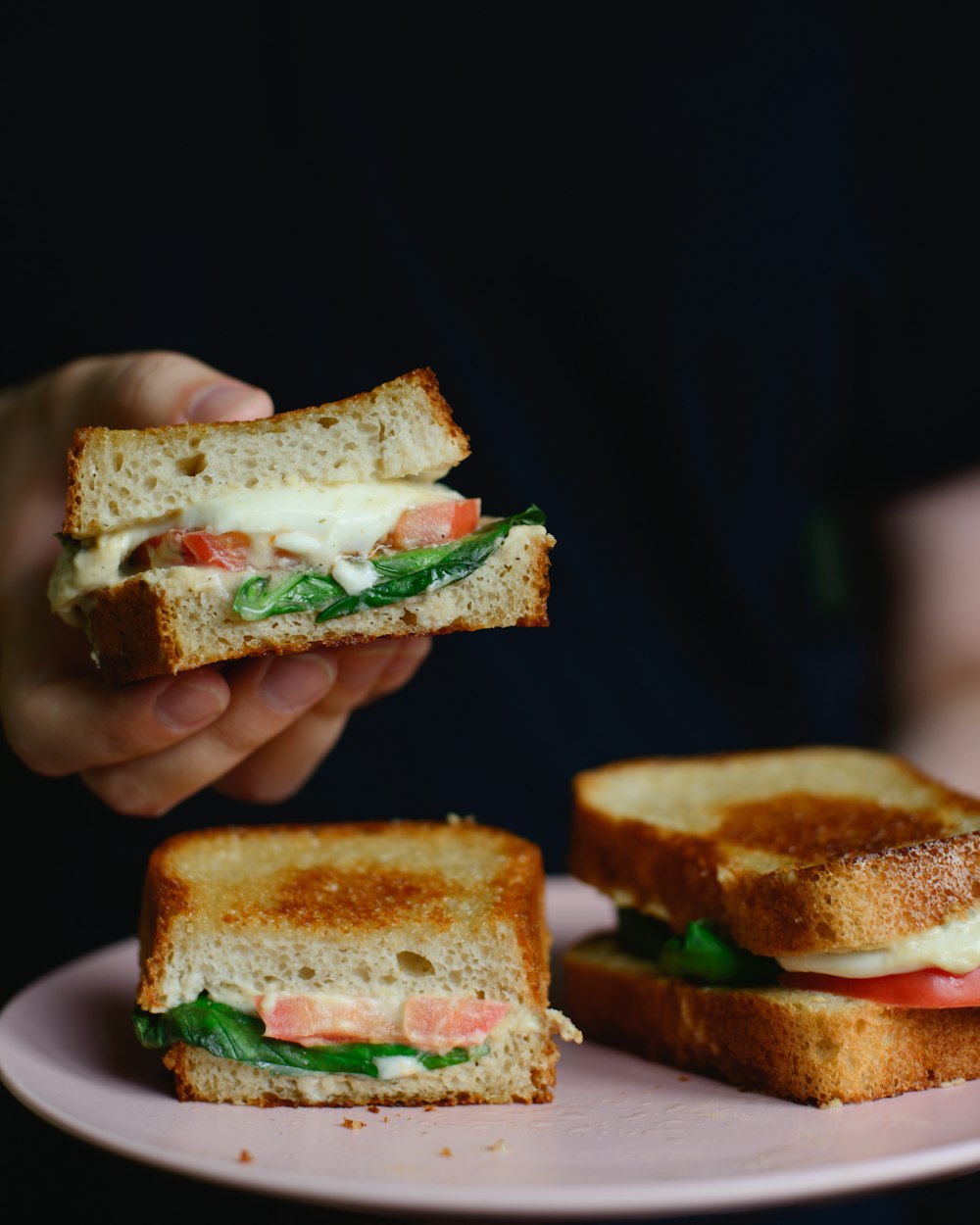 ham sandwich on white plate