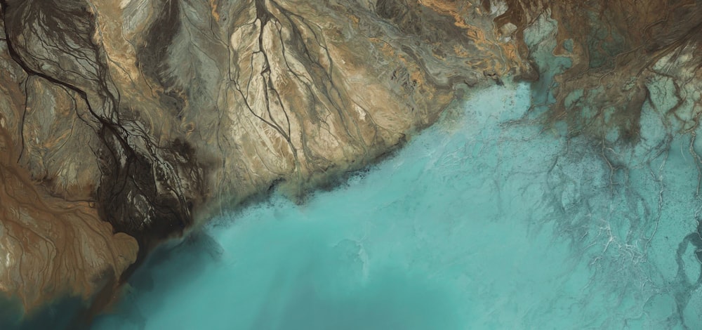 an aerial view of a river in a canyon