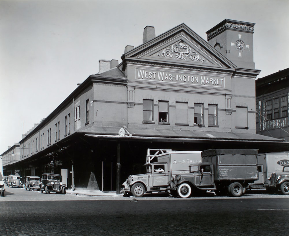 grayscale photo of West Washington Market