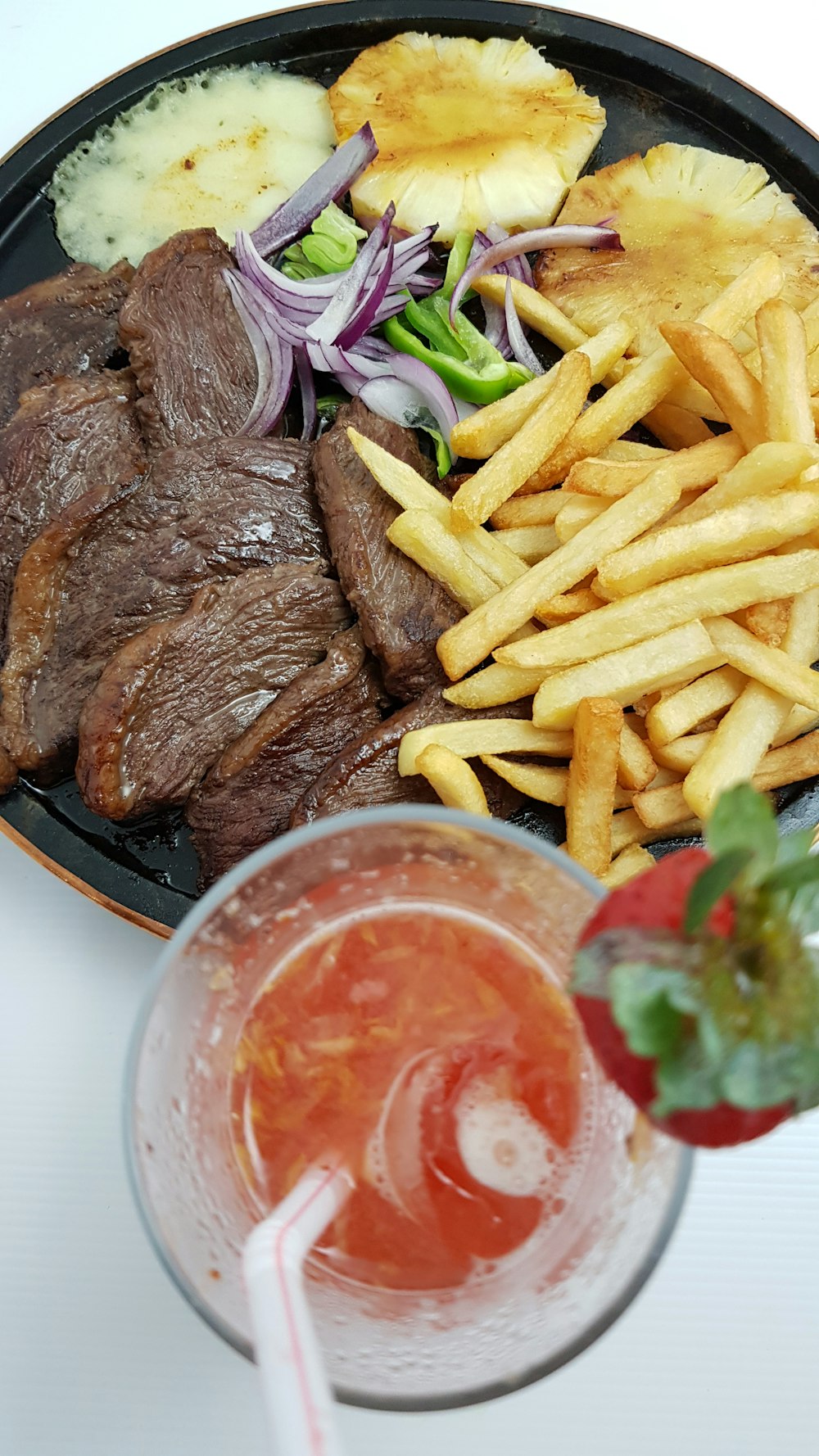 baked steak and fries