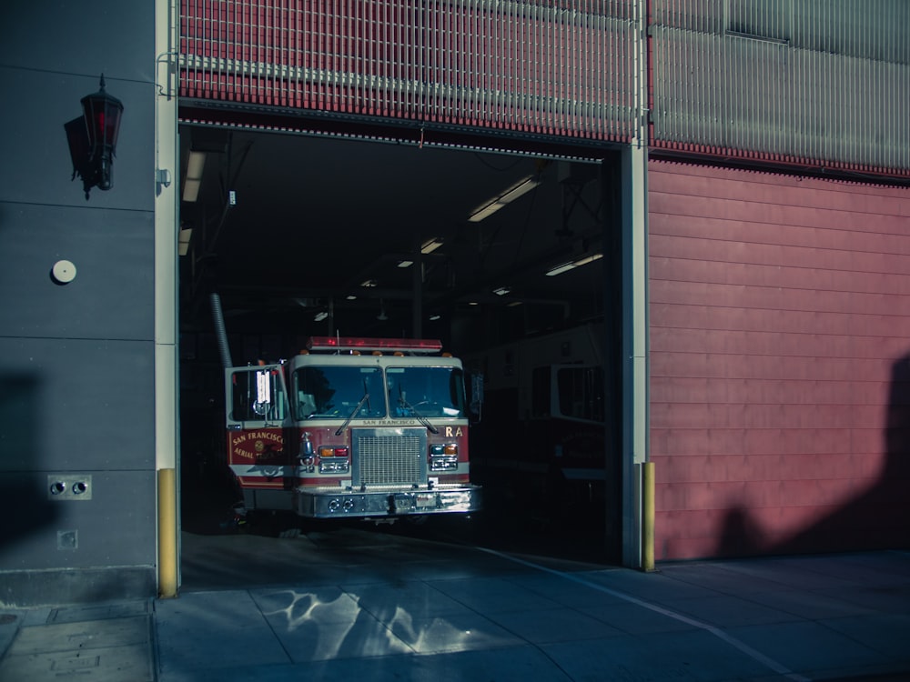 red and gray fire truck