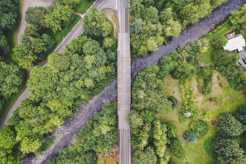 aerial view of paved road