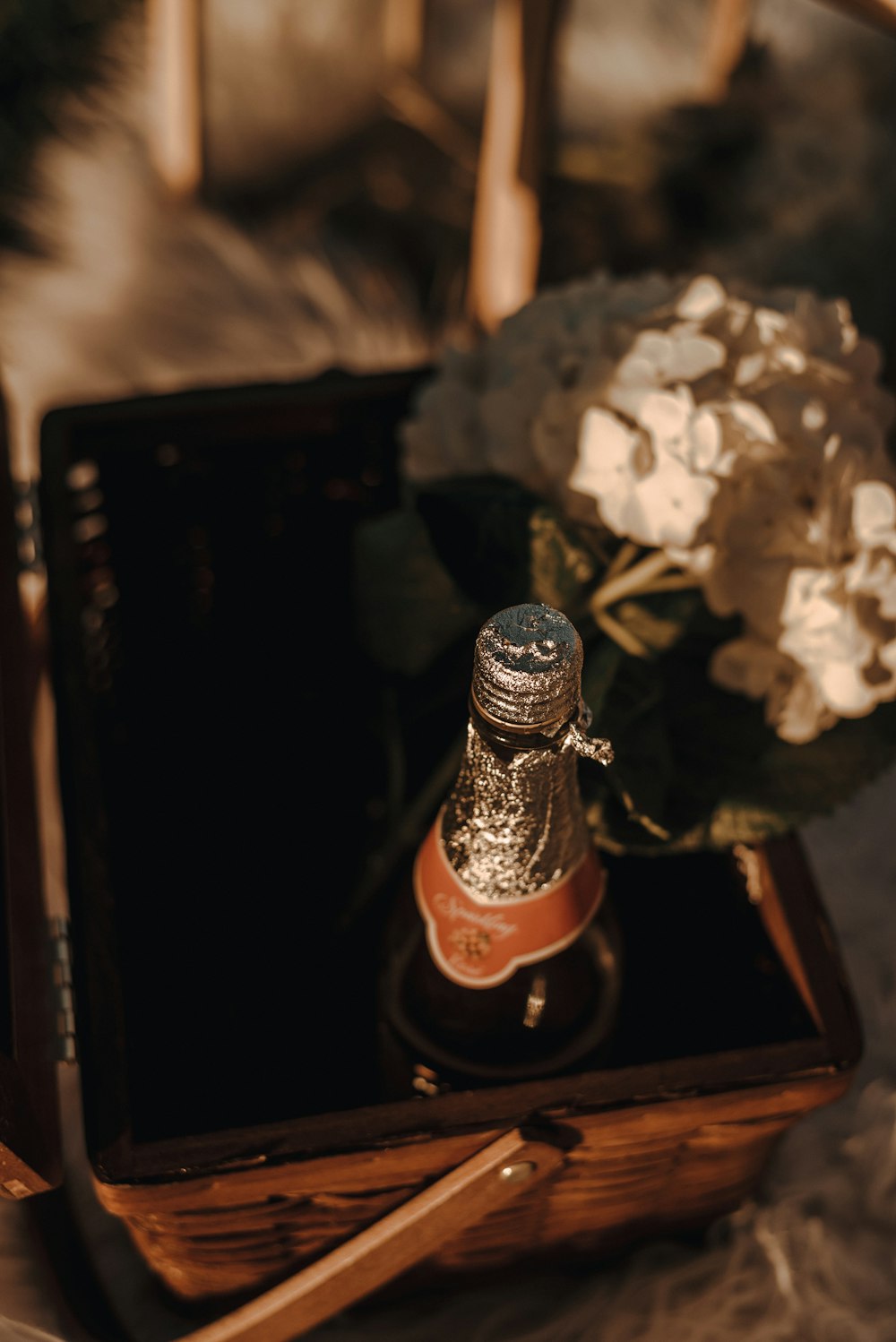 wine bottle in picnic basket